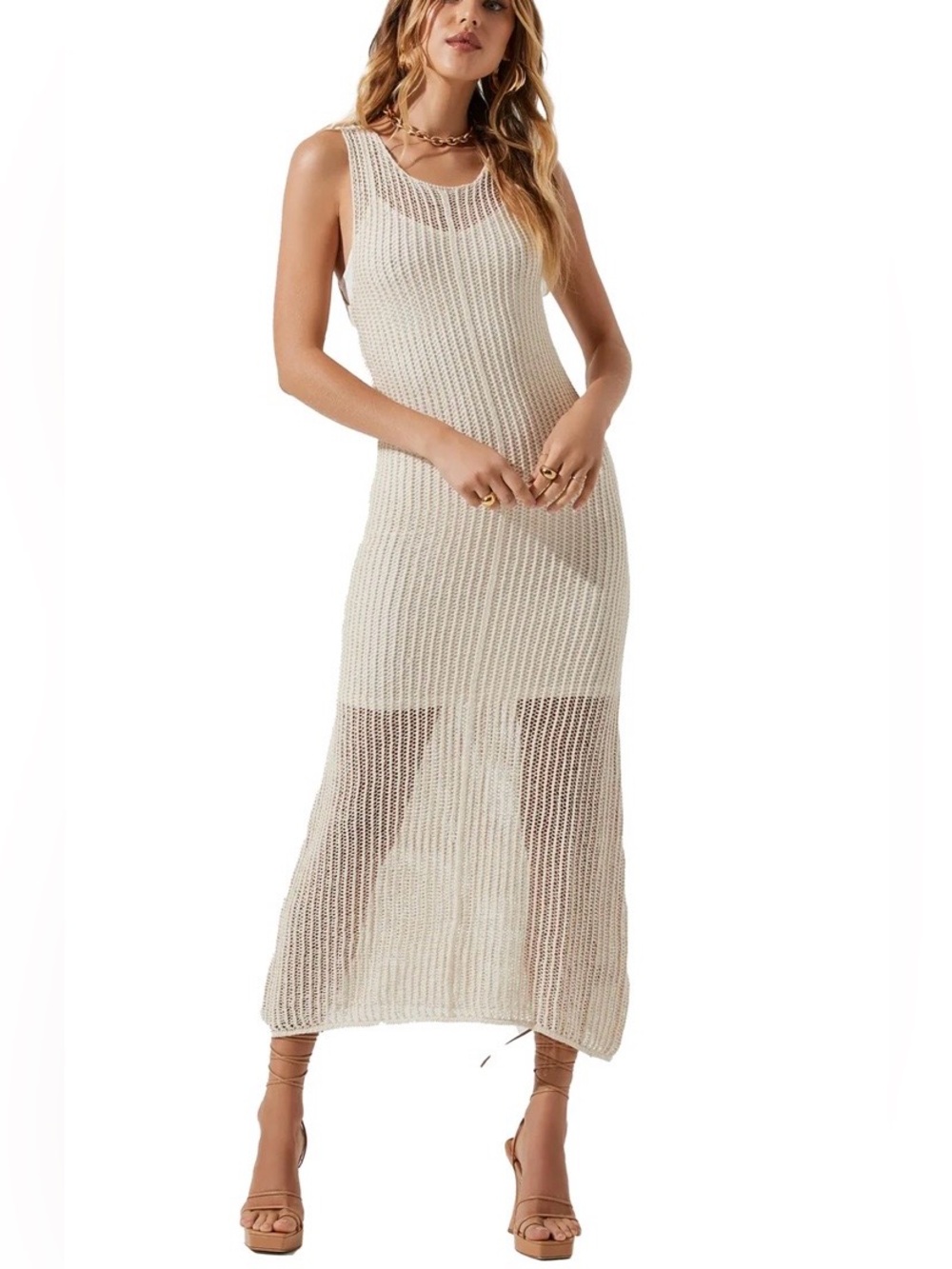 Astr The Label Palmer Crochet Column Maxi Dress In Cream, Removable Slip, Sz. M